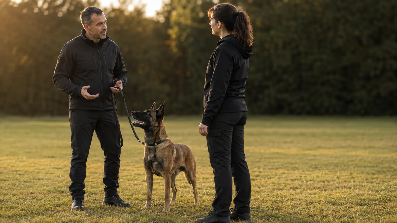 A handler demonstrating clear communication with a dog